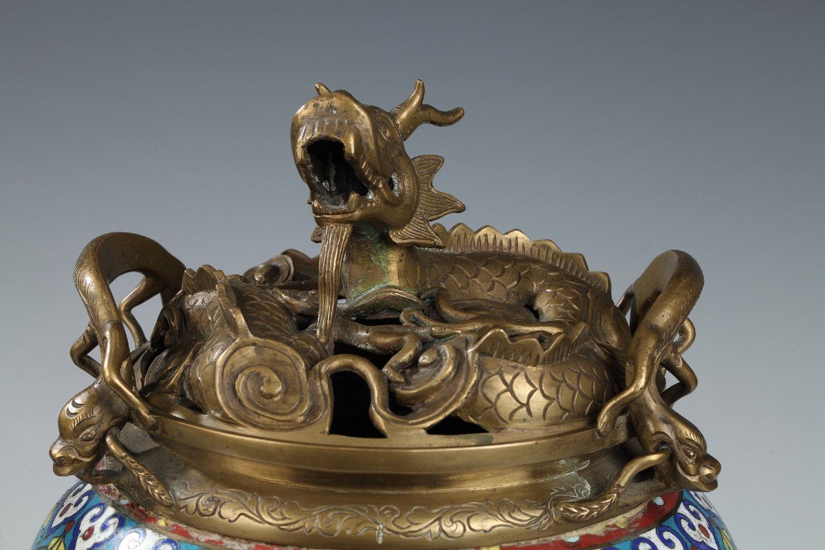 Paire de Brûle-Parfums en émail Cloisonné, Chine, début du XIXe siècle-photo-3