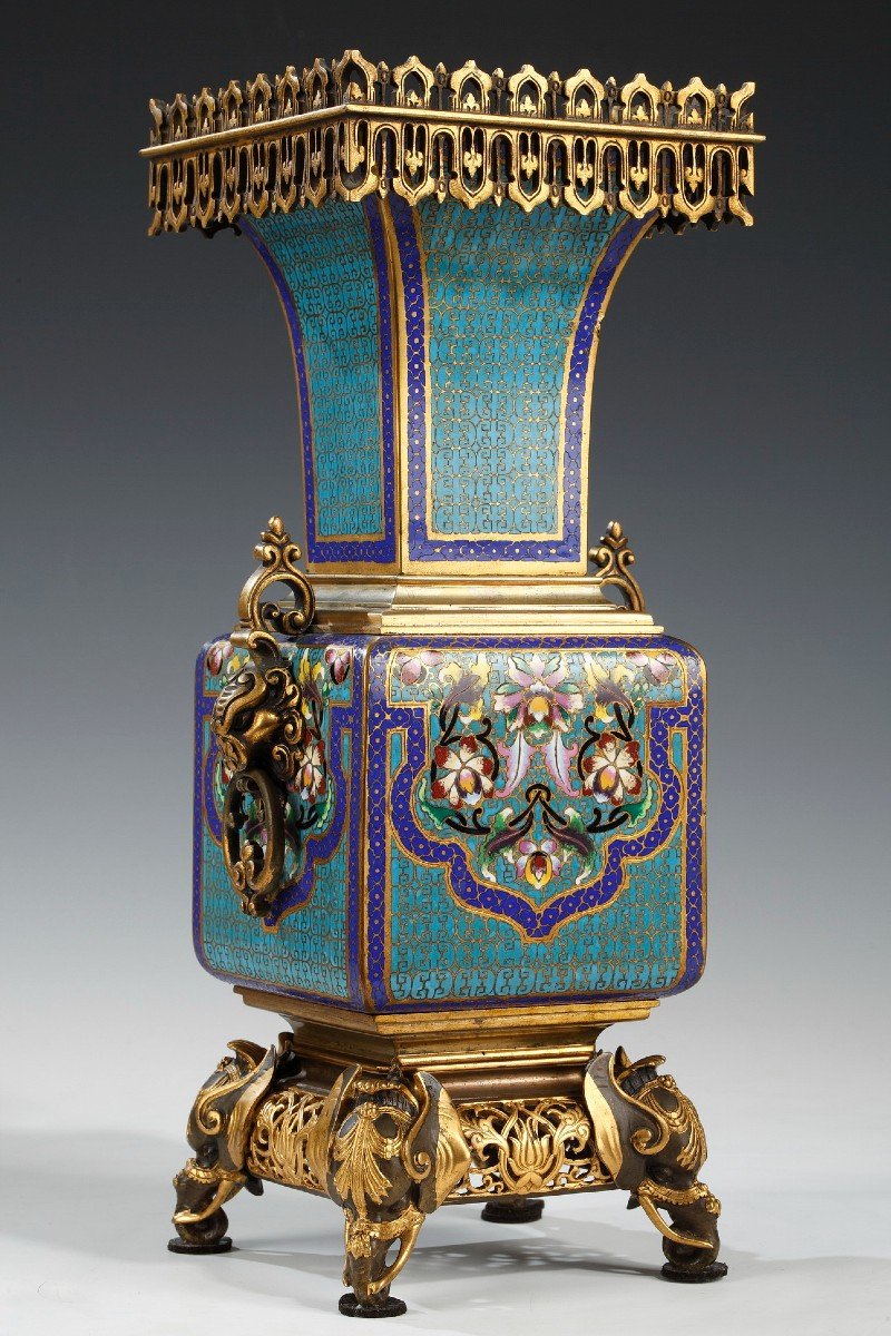 Pair Of Cloisonne Enamel Vases Attributed To A. Giroux, France, Circa 1860-photo-4