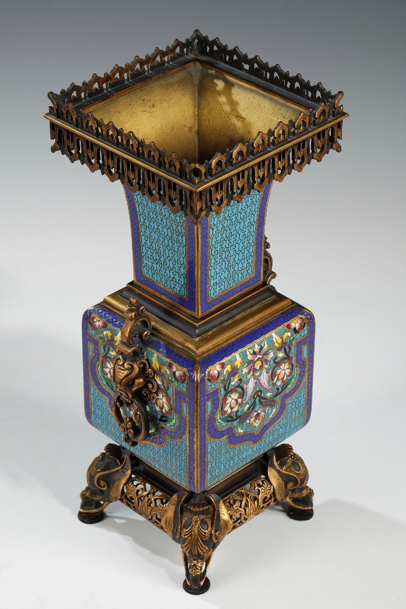 Pair Of Cloisonne Enamel Vases Attributed To A. Giroux, France, Circa 1860-photo-5