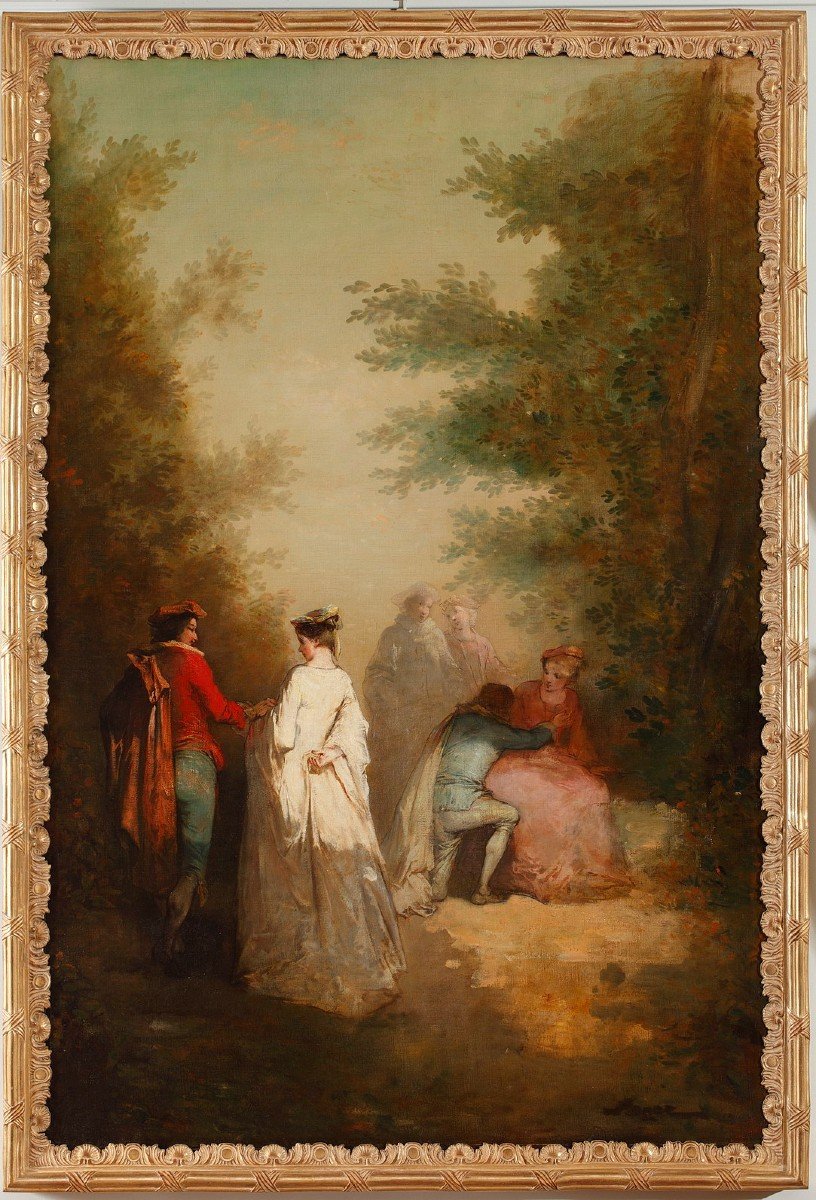 Paire de Tableaux “L'Amour Courtois” et “L’Amour Volage”, Ecole Française, Fin XIXe Siècle-photo-2