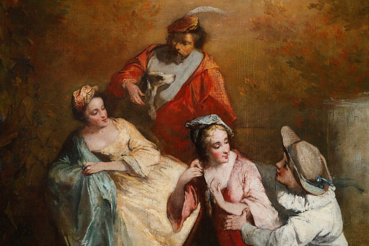 Pair Of Paintings "l'amour Courtois" And "l'amour Volage", French School, Late 19th Century-photo-2