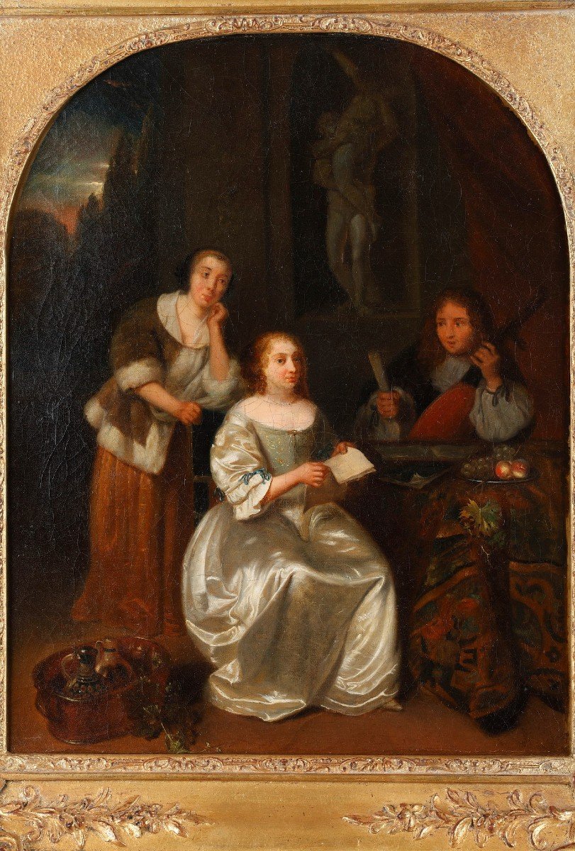  Pair Of Paintings "the Music Lesson", French School, Circa 1840-photo-3