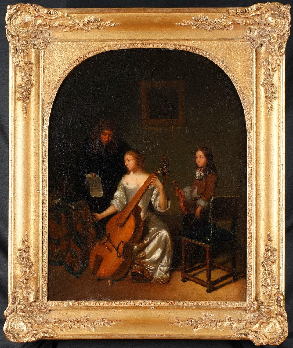 Paire de Tableaux "La Leçon Du Musique", Ecole Française, Circa 1840-photo-4