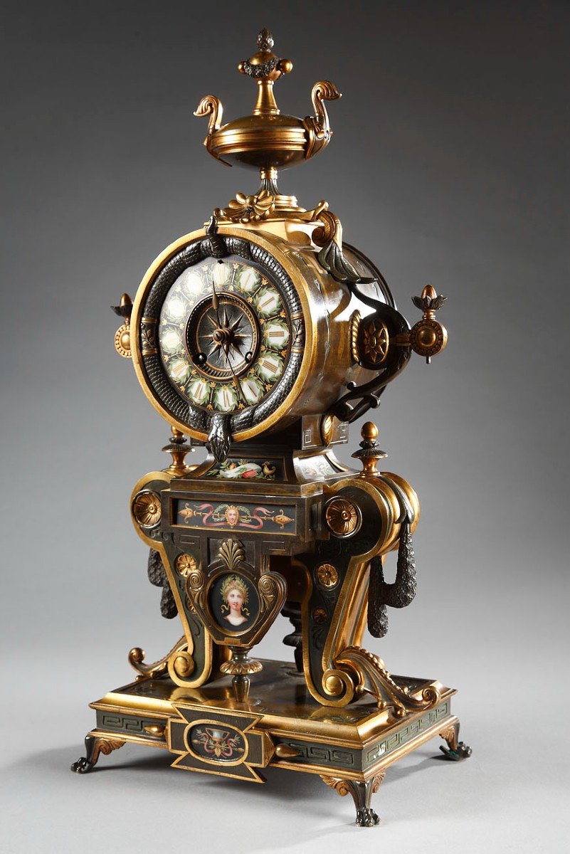 Neo-greek Clock Set By H. Houdebine, France, Circa 1867-photo-2