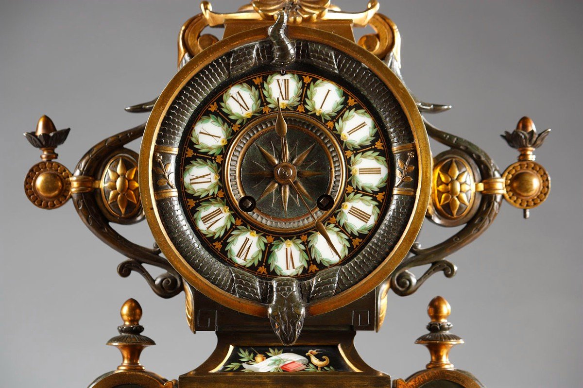Neo-greek Clock Set By H. Houdebine, France, Circa 1867-photo-3