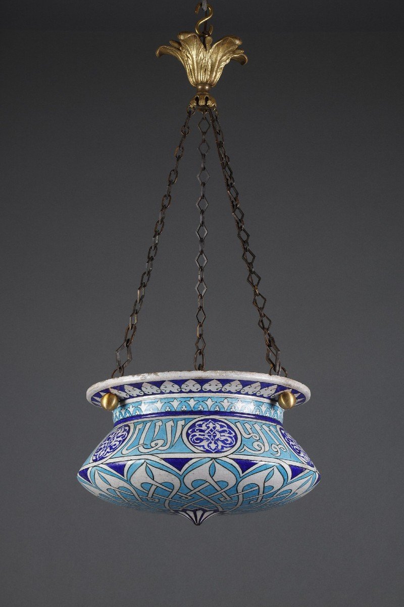 Oriental Style Chandelier, Attributed To E. Lachenal France, Circa 1890-photo-2