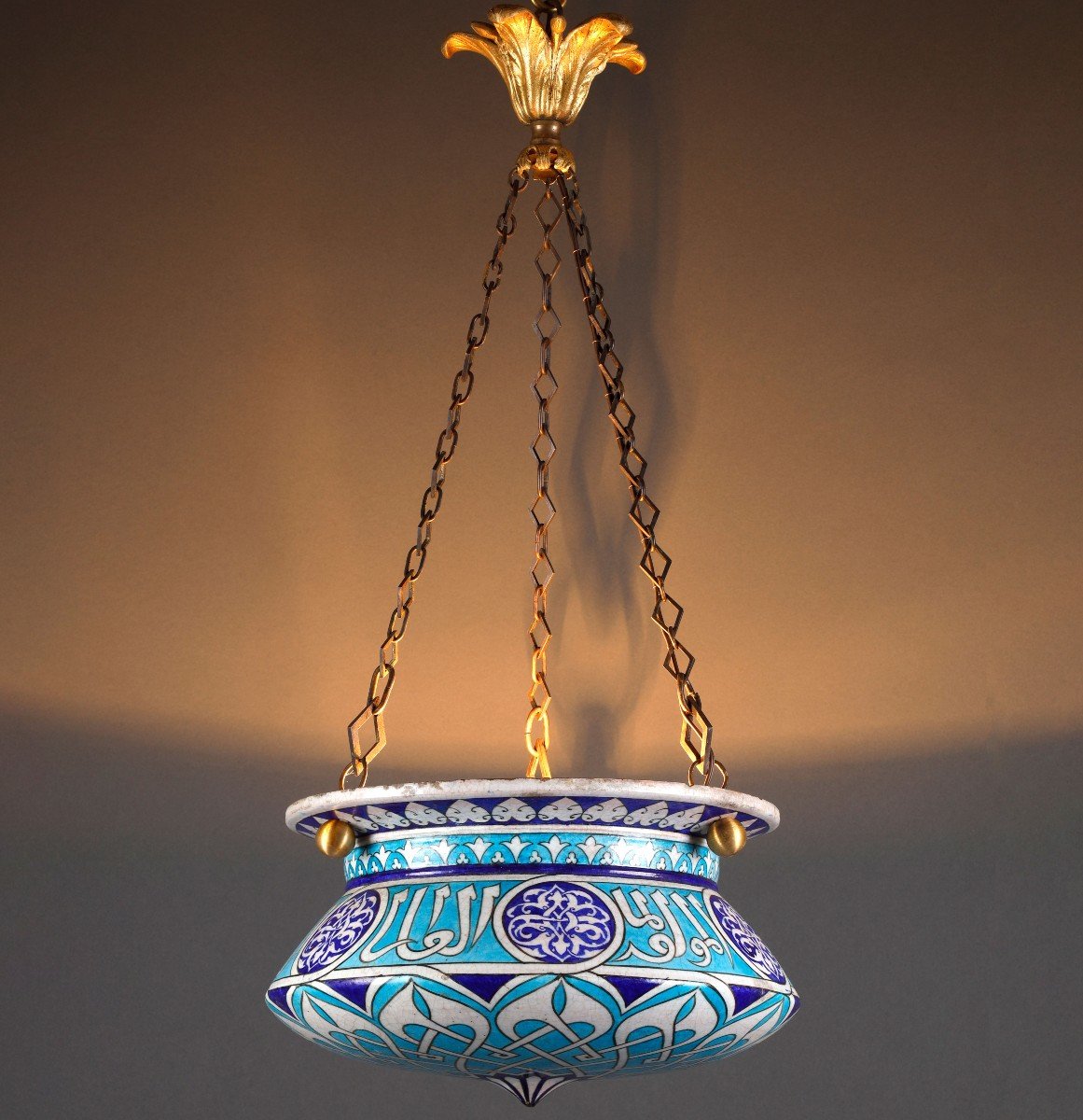 Oriental Style Chandelier, Attributed To E. Lachenal France, Circa 1890