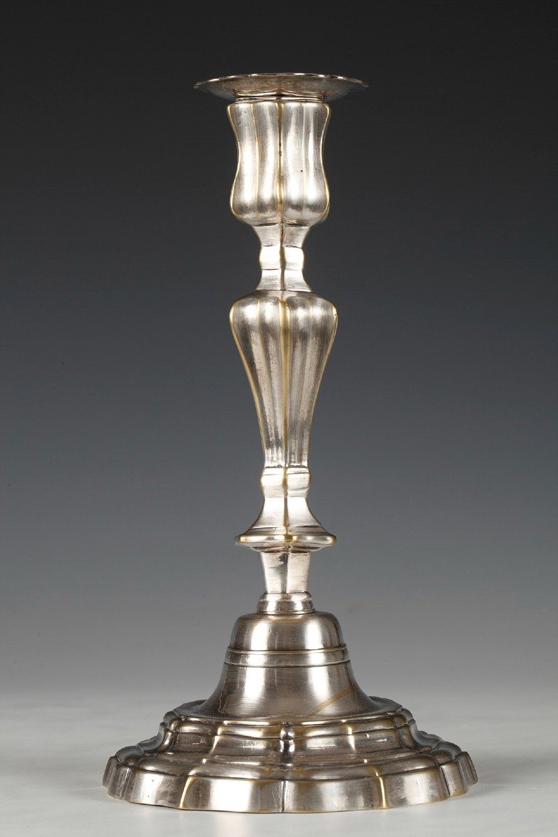Pair Of Silvered Bronze Candlesticks, France, 18th Century-photo-2
