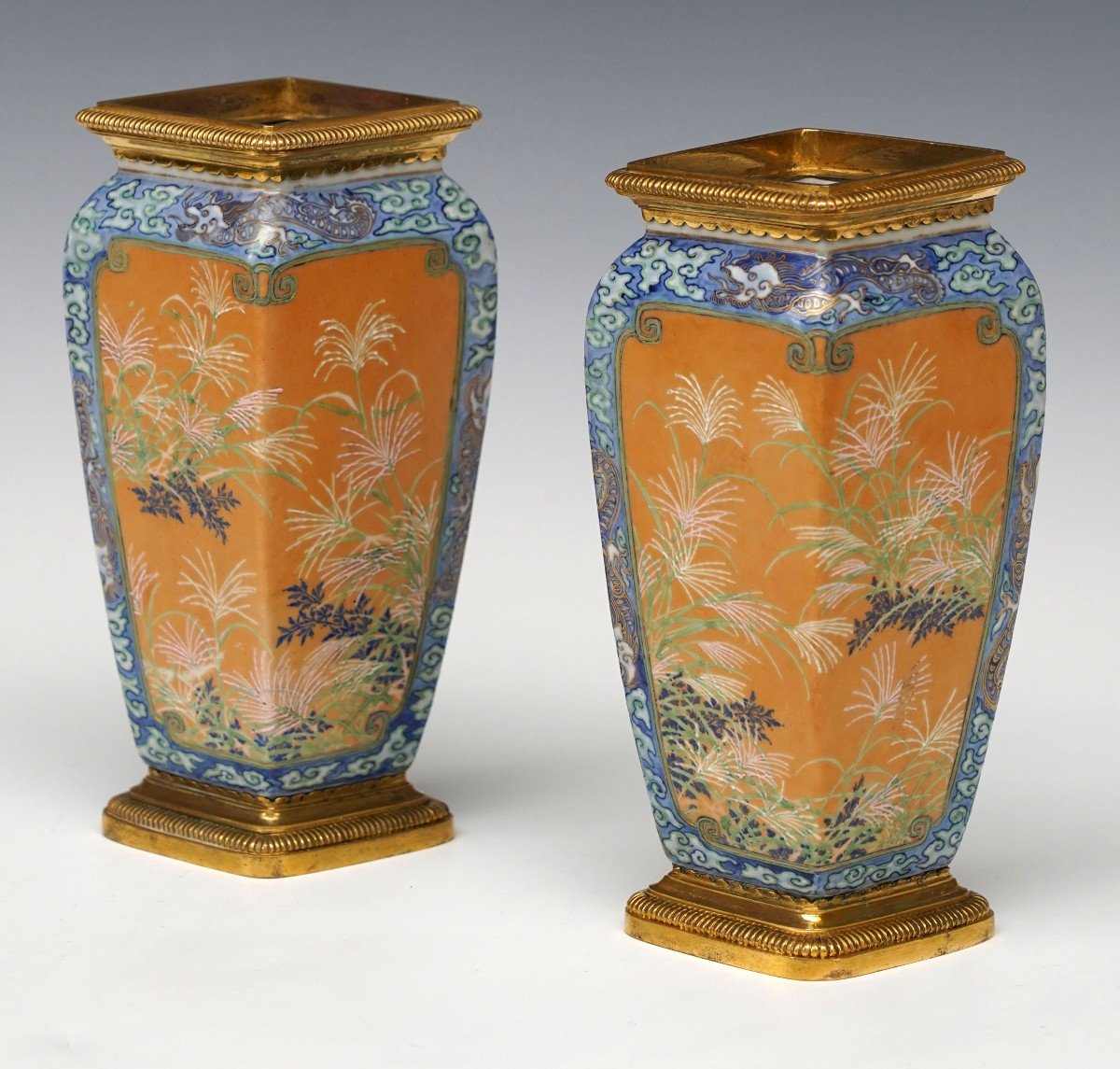 Pair Of Porcelain "swallow" Vases, Attr. To l'Escalier De Cristal, France, Circa 1890-photo-4