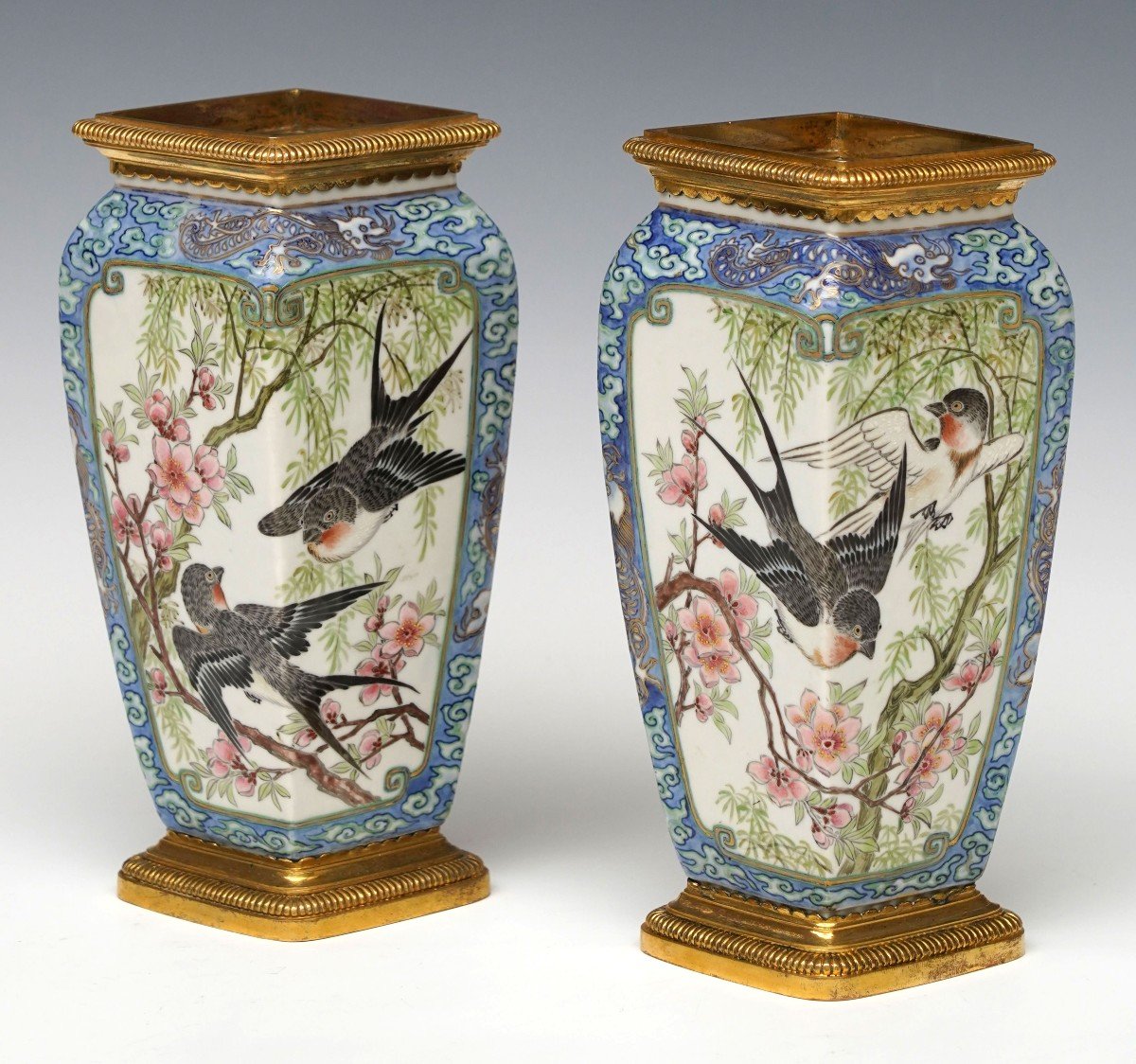 Pair Of Porcelain "swallow" Vases, Attr. To l'Escalier De Cristal, France, Circa 1890