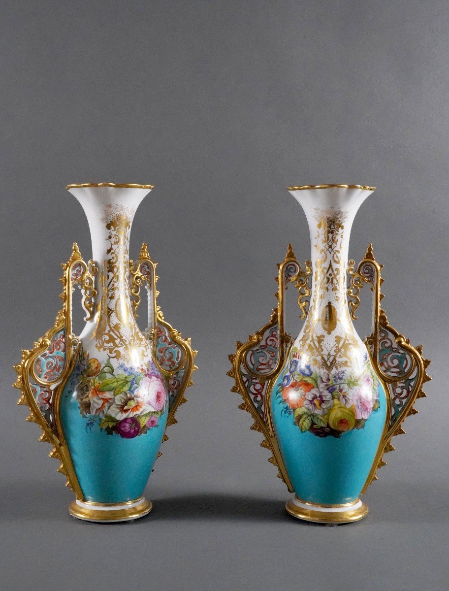 Paire De Vases Orientalisants Attr. Manufacture De Porcelaine De Paris, France, C1880-photo-2