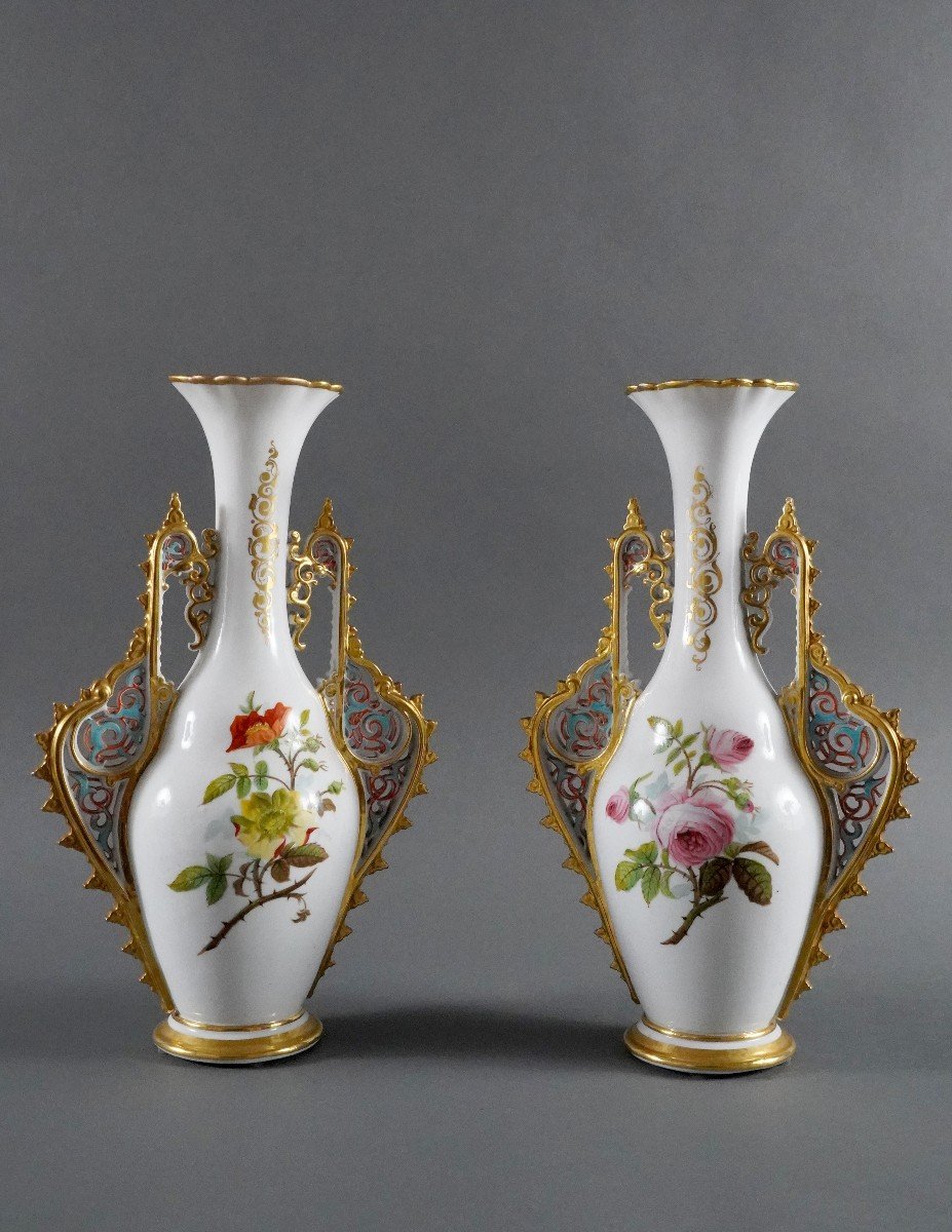 Paire De Vases Orientalisants Attr. Manufacture De Porcelaine De Paris, France, C1880-photo-1