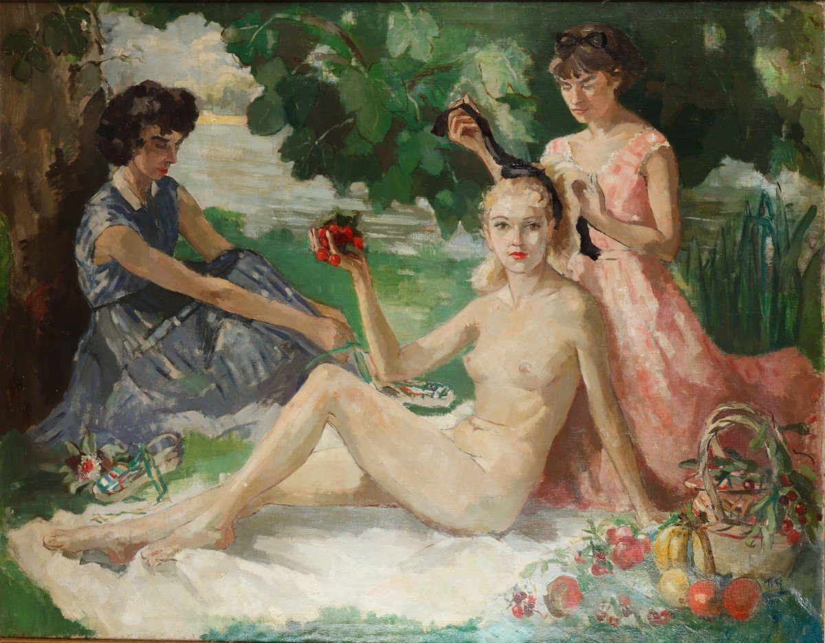 Le Déjeuner Sur l'Herbe, Par Titi Gourdon, Ecole Française, Circa 1950