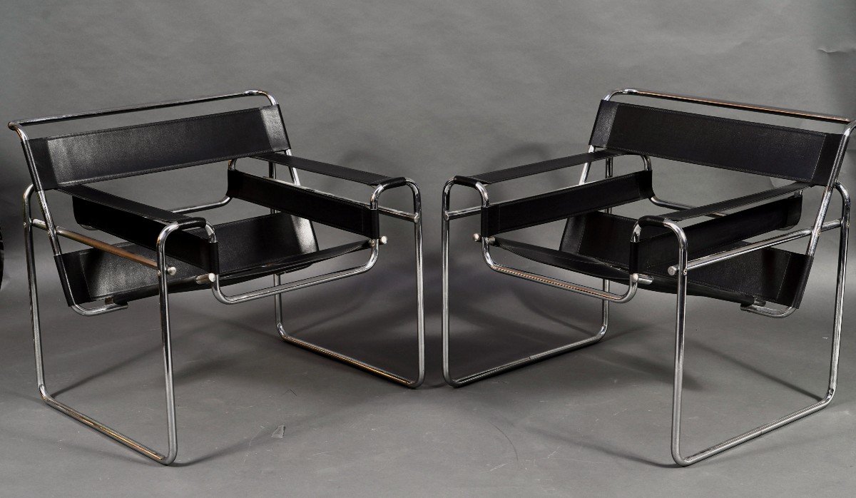 Pair Of “wassily” Armchairs, After Marcel Breuer's Model By Knoll, Circa 1980
