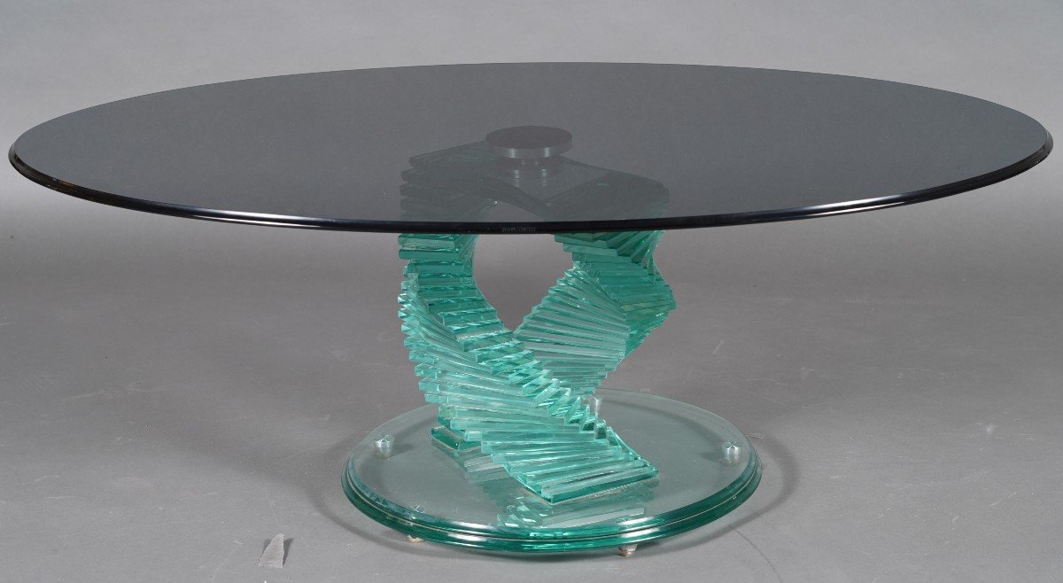 “helix Spiral Swivel” Coffee Table After A Model By D. Lane, France, Circa 1980-photo-3