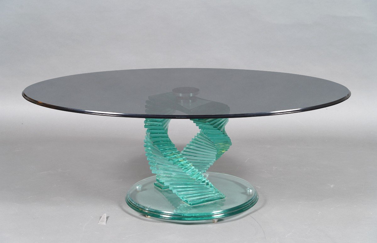 “helix Spiral Swivel” Coffee Table After A Model By D. Lane, France, Circa 1980