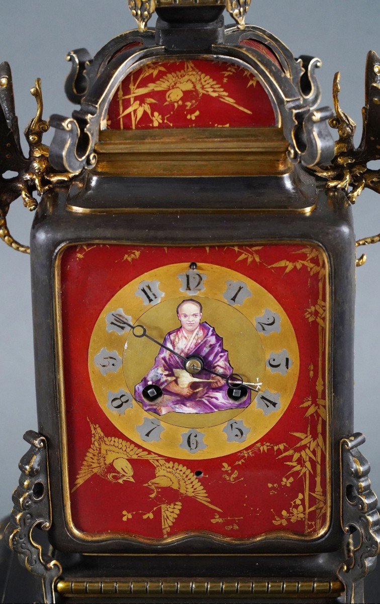 « The Musician » Japanese Style Clock Attr. To l'Escalier De Cristal, France, Circa 1890-photo-2