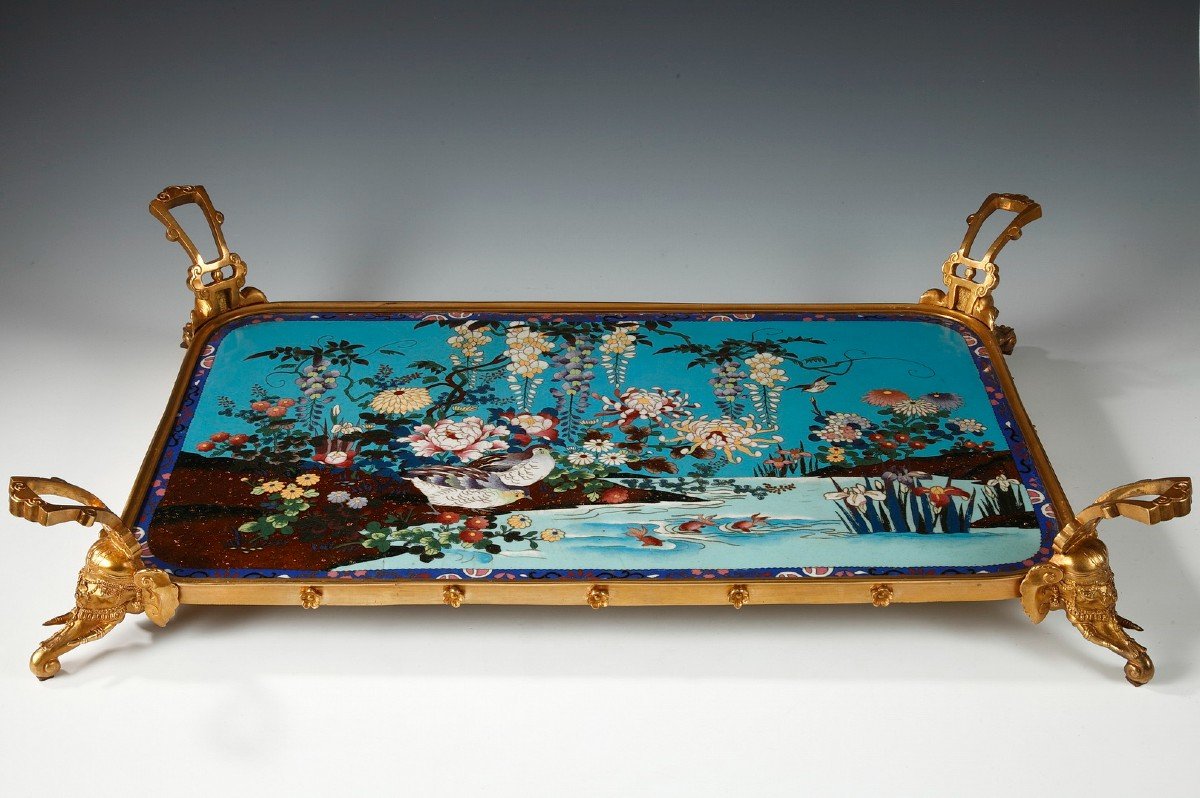 Japanese Tray Attr. At L.-c. Sevin And F. Barbedienne, France-japan, Circa 1860-photo-1