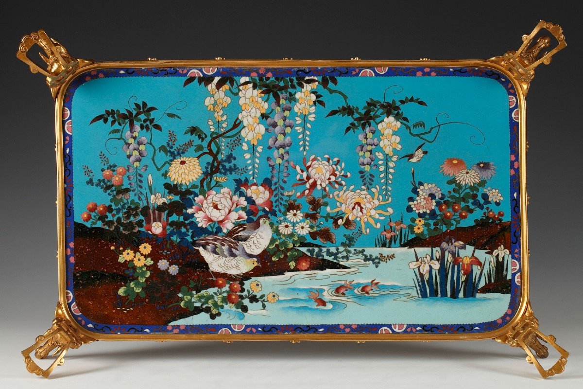 Japanese Tray Attr. At L.-c. Sevin And F. Barbedienne, France-japan, Circa 1860