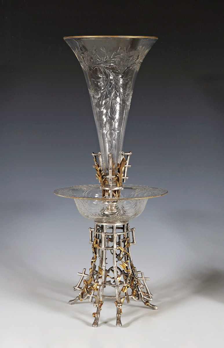 "japonisme" Soliflore Vase Attr. To Christofle, France, Circa 1880