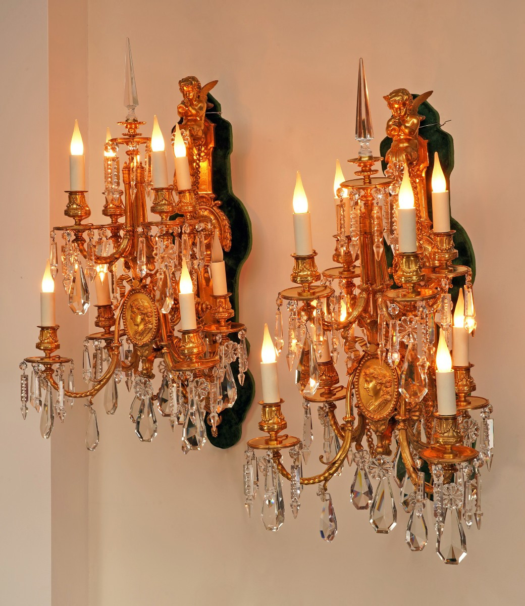 V. Paillard & Baccarat, Paire d'Appliques aux Médaillons, France, Circa 1870-photo-2
