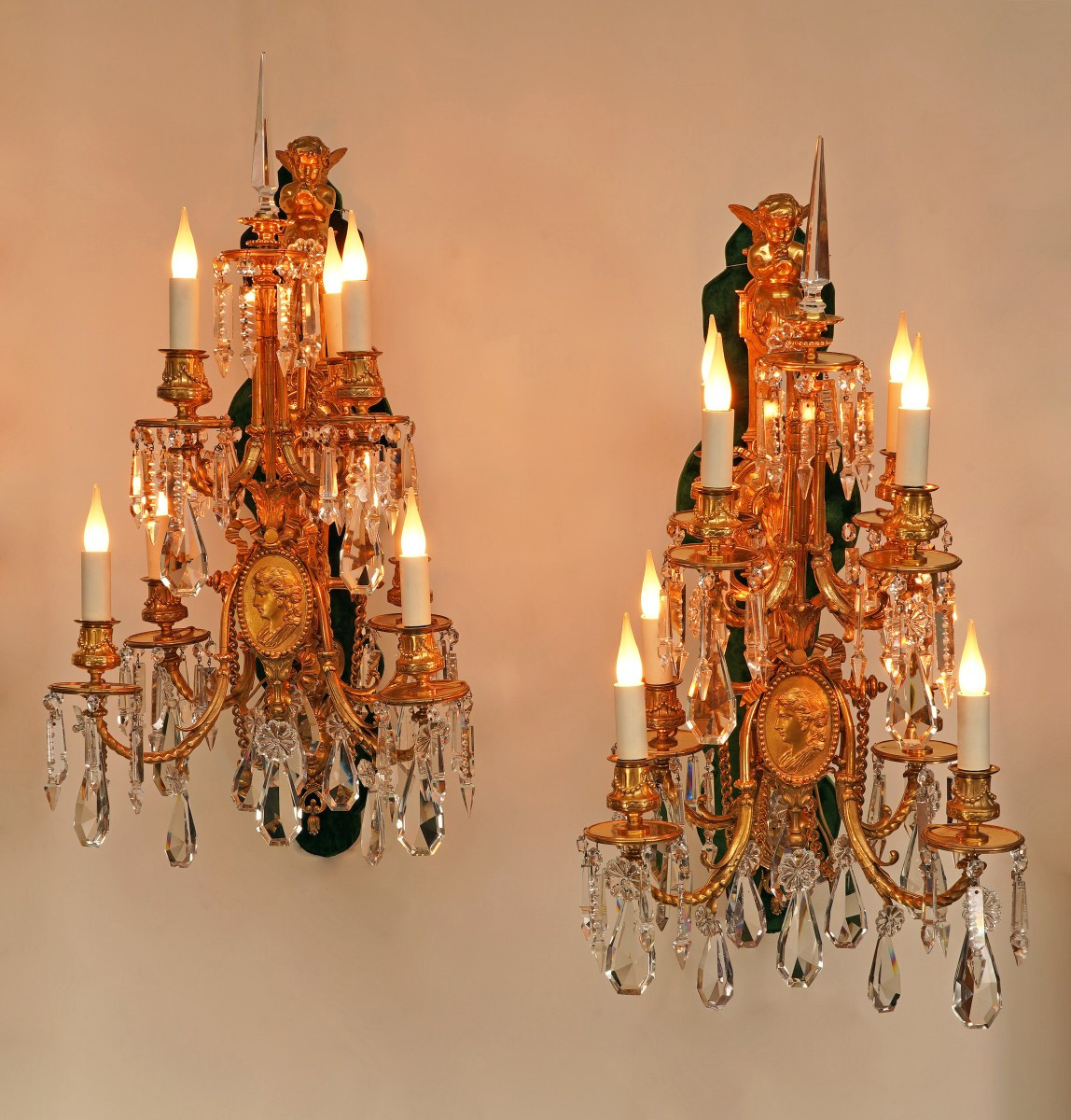 V. Paillard & Baccarat, Paire d'Appliques aux Médaillons, France, Circa 1870-photo-3