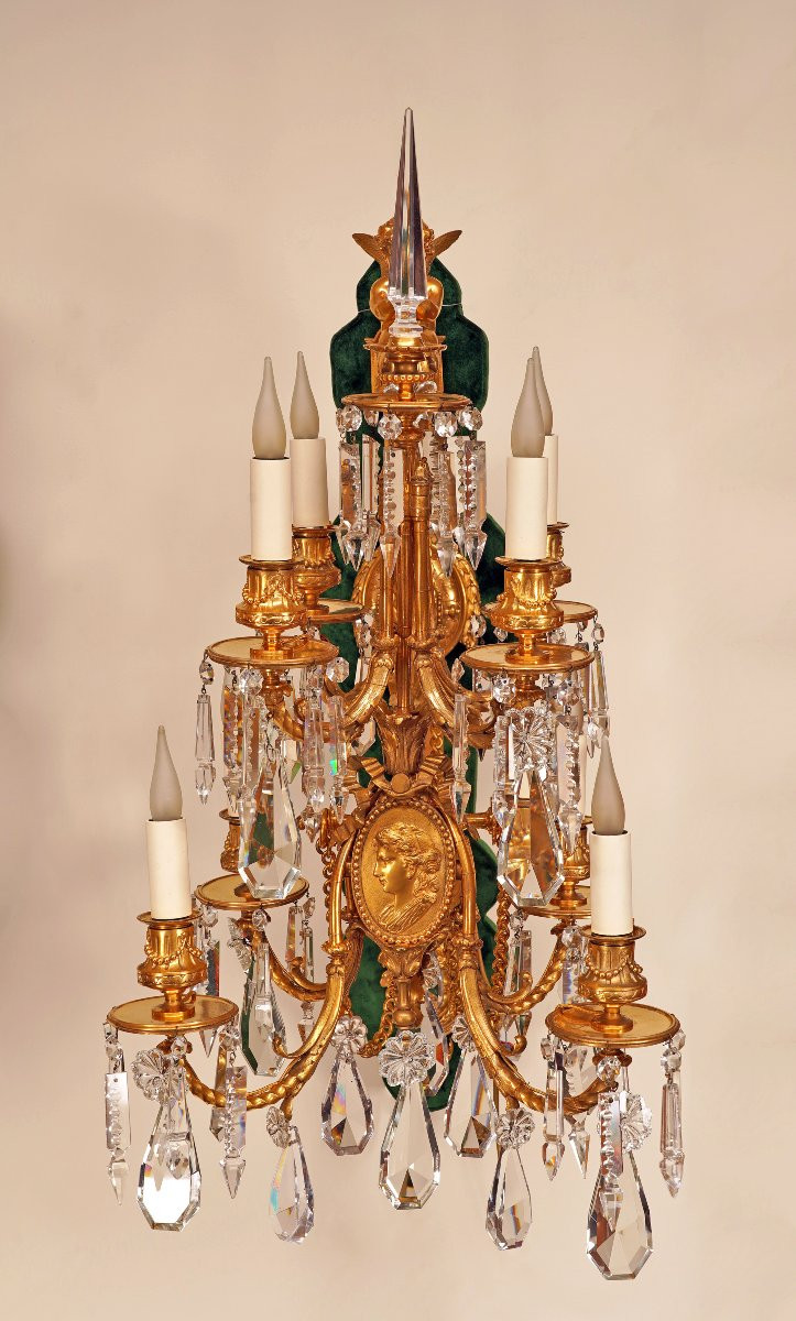 V. Paillard & Baccarat, Paire d'Appliques aux Médaillons, France, Circa 1870-photo-2