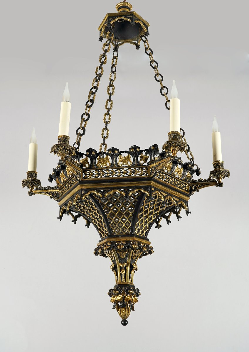 Neo-gothic Chandelier, France, Circa 1870-photo-2