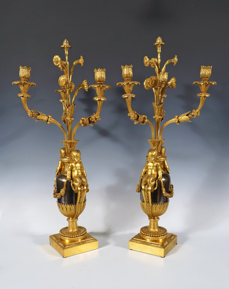 Maison Millet, Pair Of "tritons" Candelabras, France, Circa 1870-photo-4