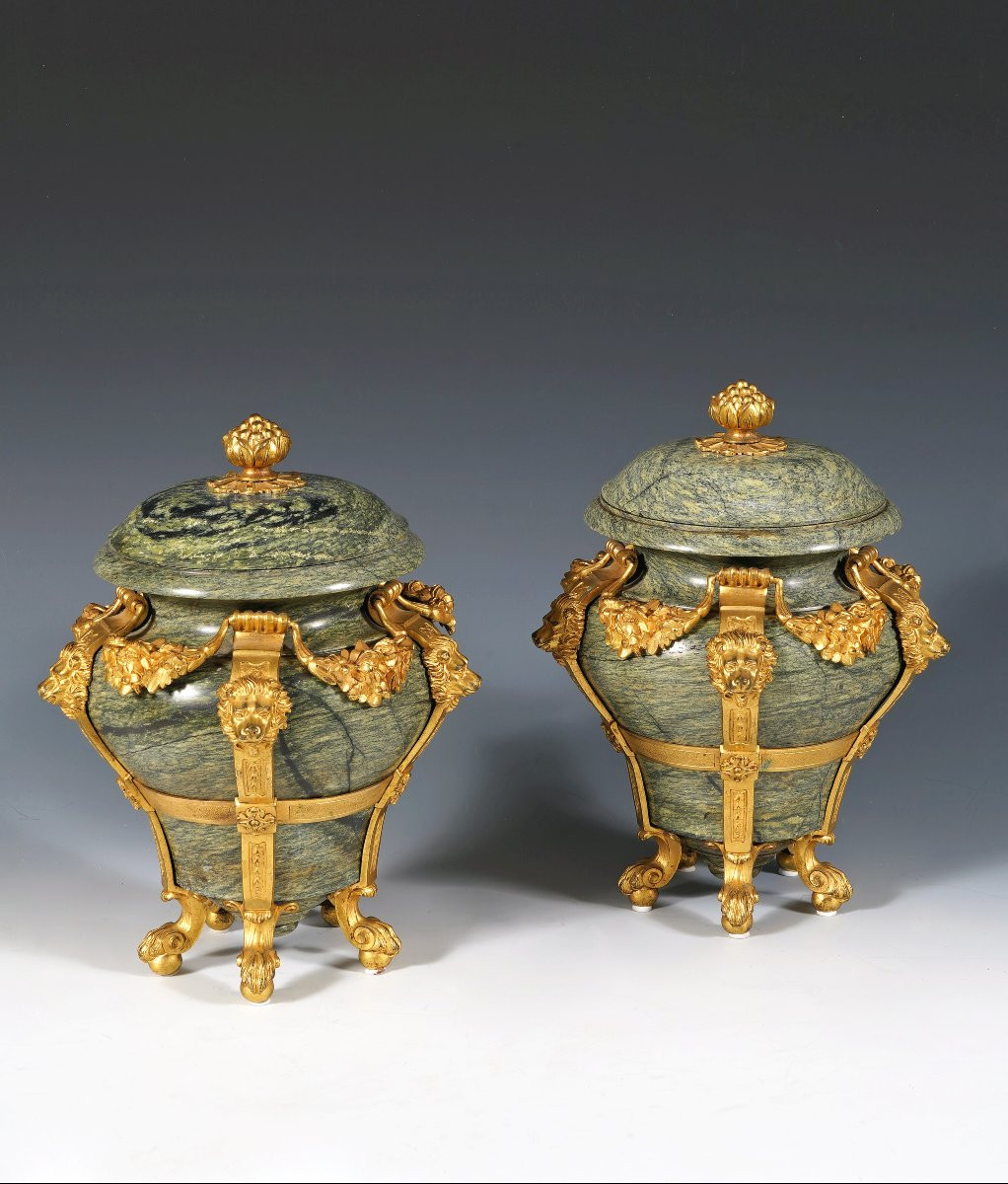 H. Dasson, Pair Of Covered Vases “with Lions”, France, Circa 1880-photo-2