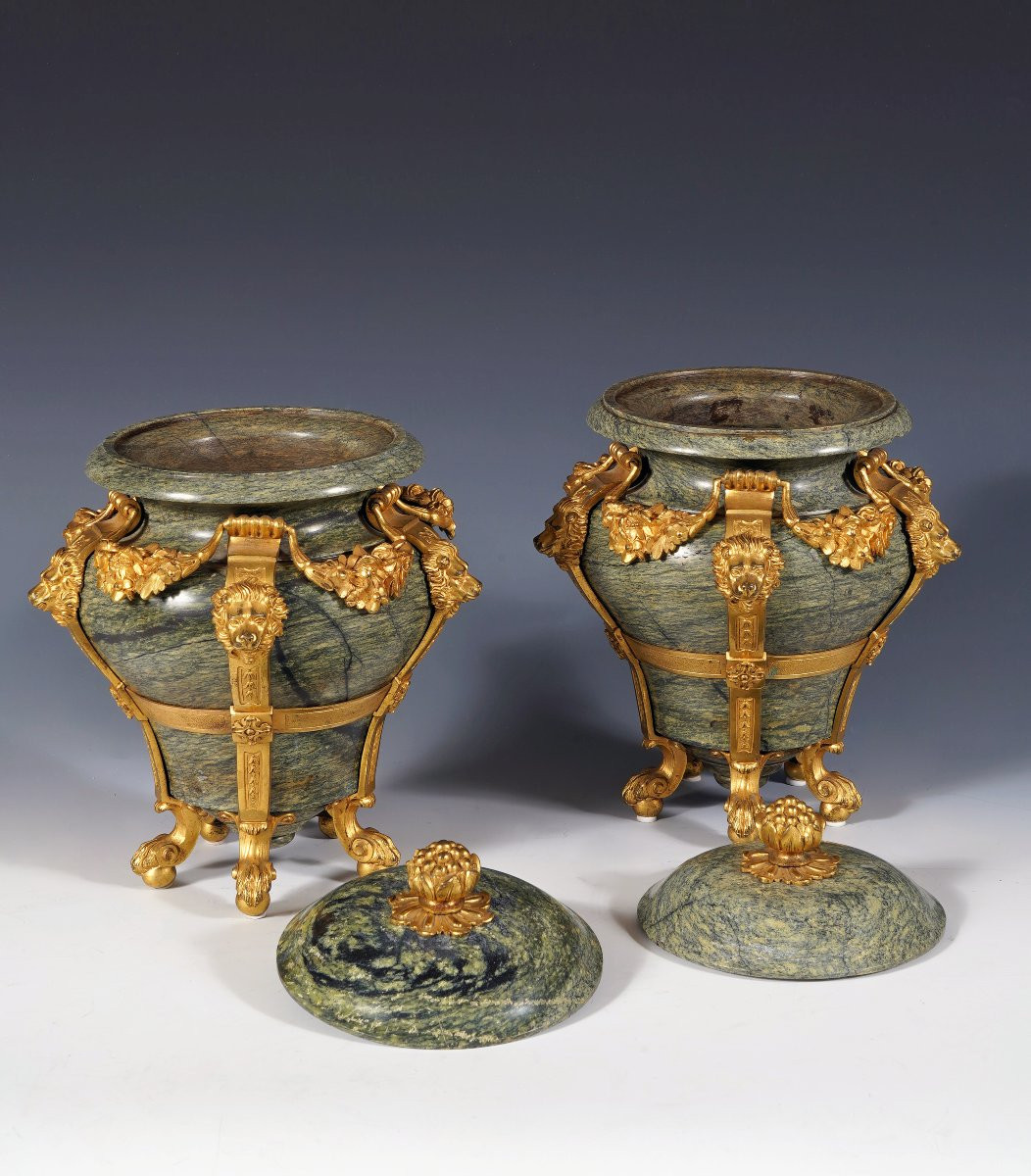 H. Dasson, Pair Of Covered Vases “with Lions”, France, Circa 1880-photo-3