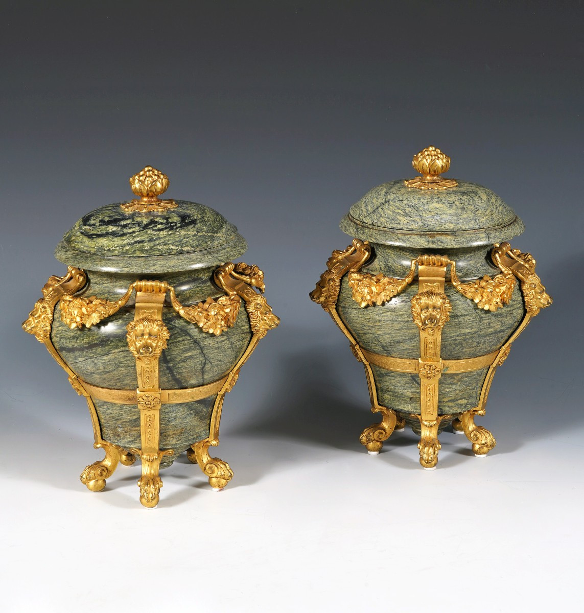 H. Dasson, Pair Of Covered Vases “with Lions”, France, Circa 1880