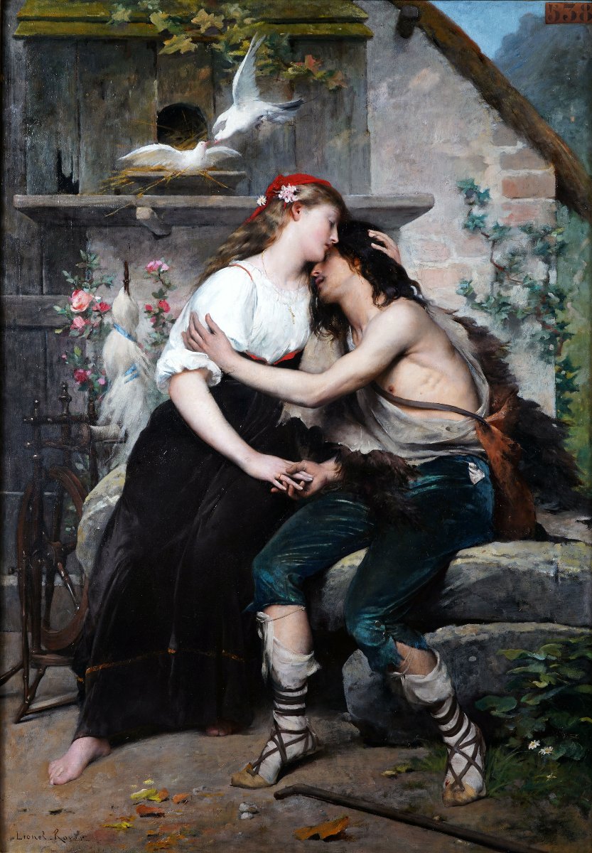 Lionel Royer, Huile sur toile "L’Amour contrarié", daté 1882 (?)-photo-3