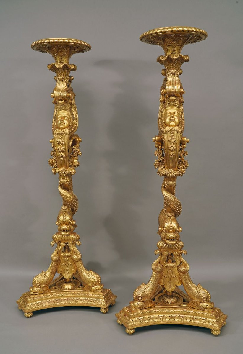 Paire de Porte-Torchères « aux Dauphins », France, Circa 1860-photo-3