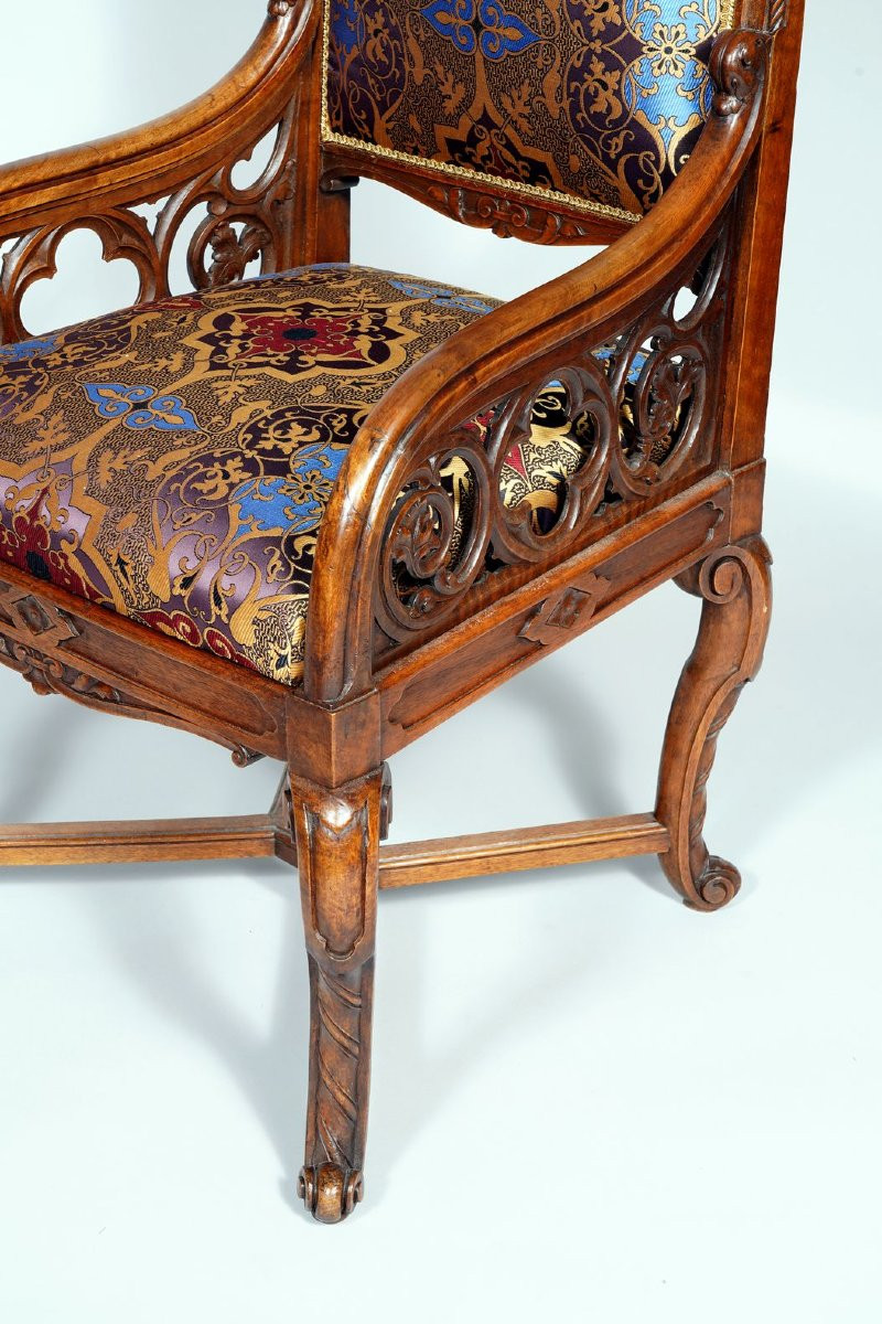 Ensemble de Quatre Fauteuils néo-Gothiques, France, Circa 1860-photo-2