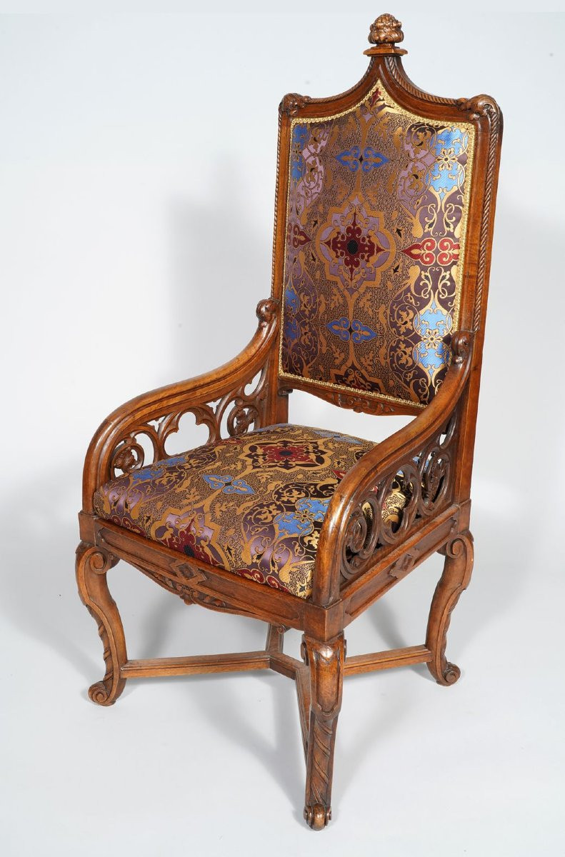 Ensemble de Quatre Fauteuils néo-Gothiques, France, Circa 1860-photo-4