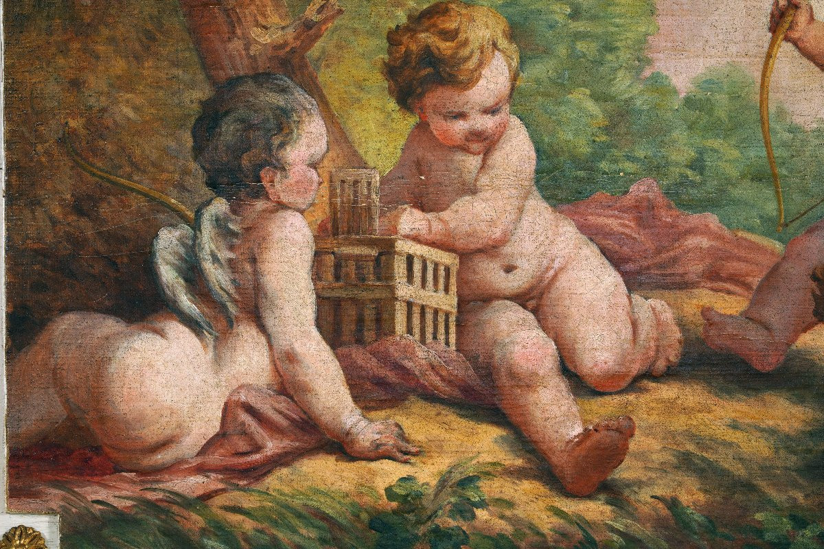 Pair Of Paintings "the Swing" And "the Archery", France, 18th Century-photo-4