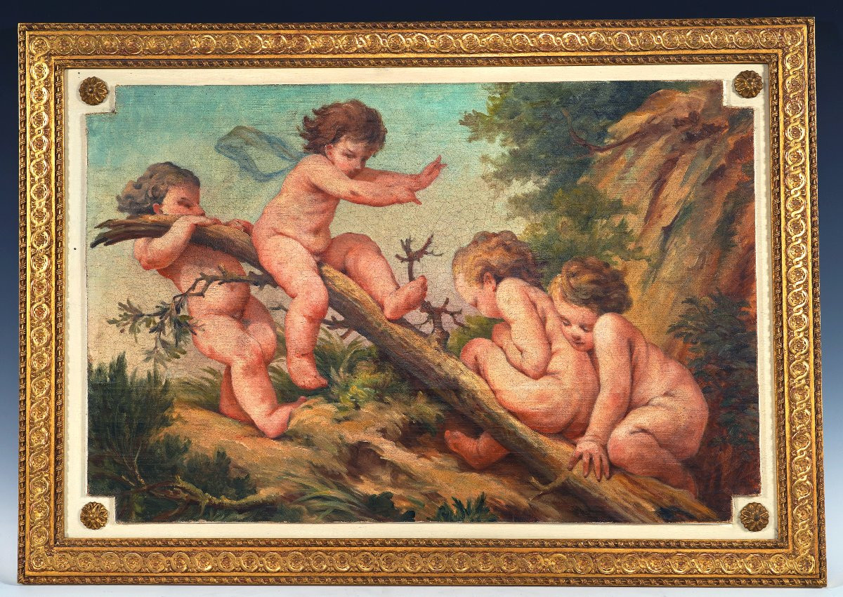 Pair Of Paintings "the Swing" And "the Archery", France, 18th Century-photo-2