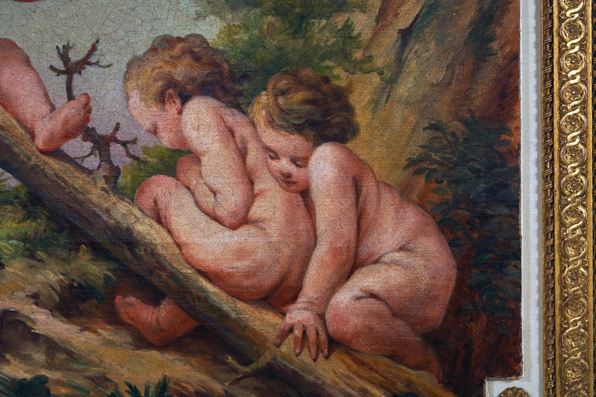 Pair Of Paintings "the Swing" And "the Archery", France, 18th Century-photo-4