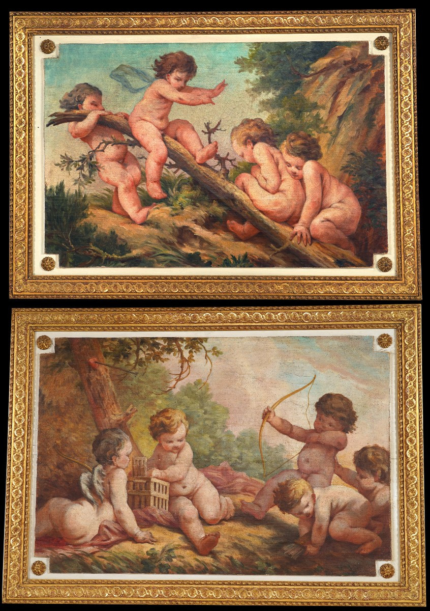 Pair Of Paintings "the Swing" And "the Archery", France, 18th Century