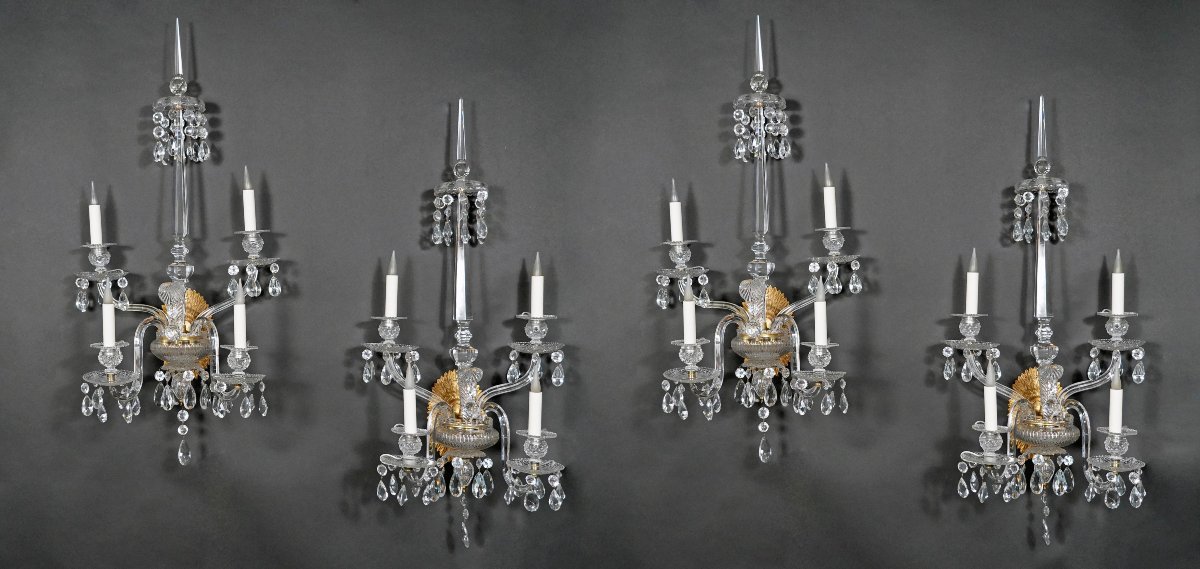 Baccarat, Set Of Four Crystal Wall-lights, France, Circa 1950-photo-4