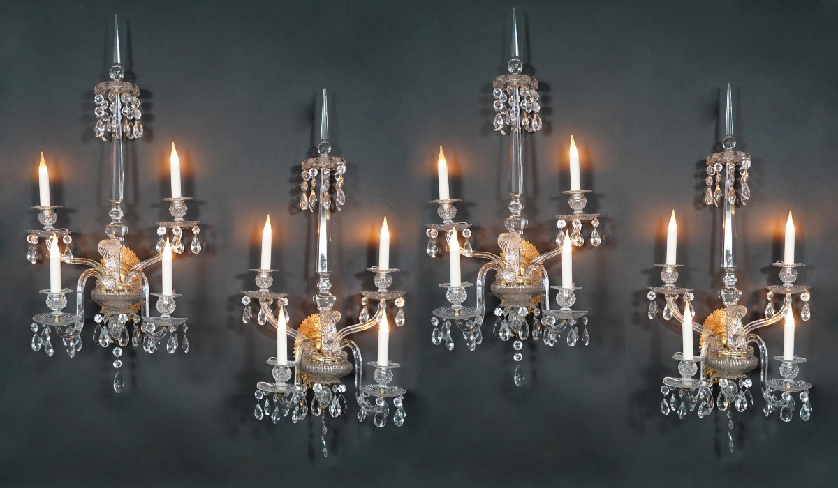Baccarat, Set Of Four Crystal Wall-lights, France, Circa 1950