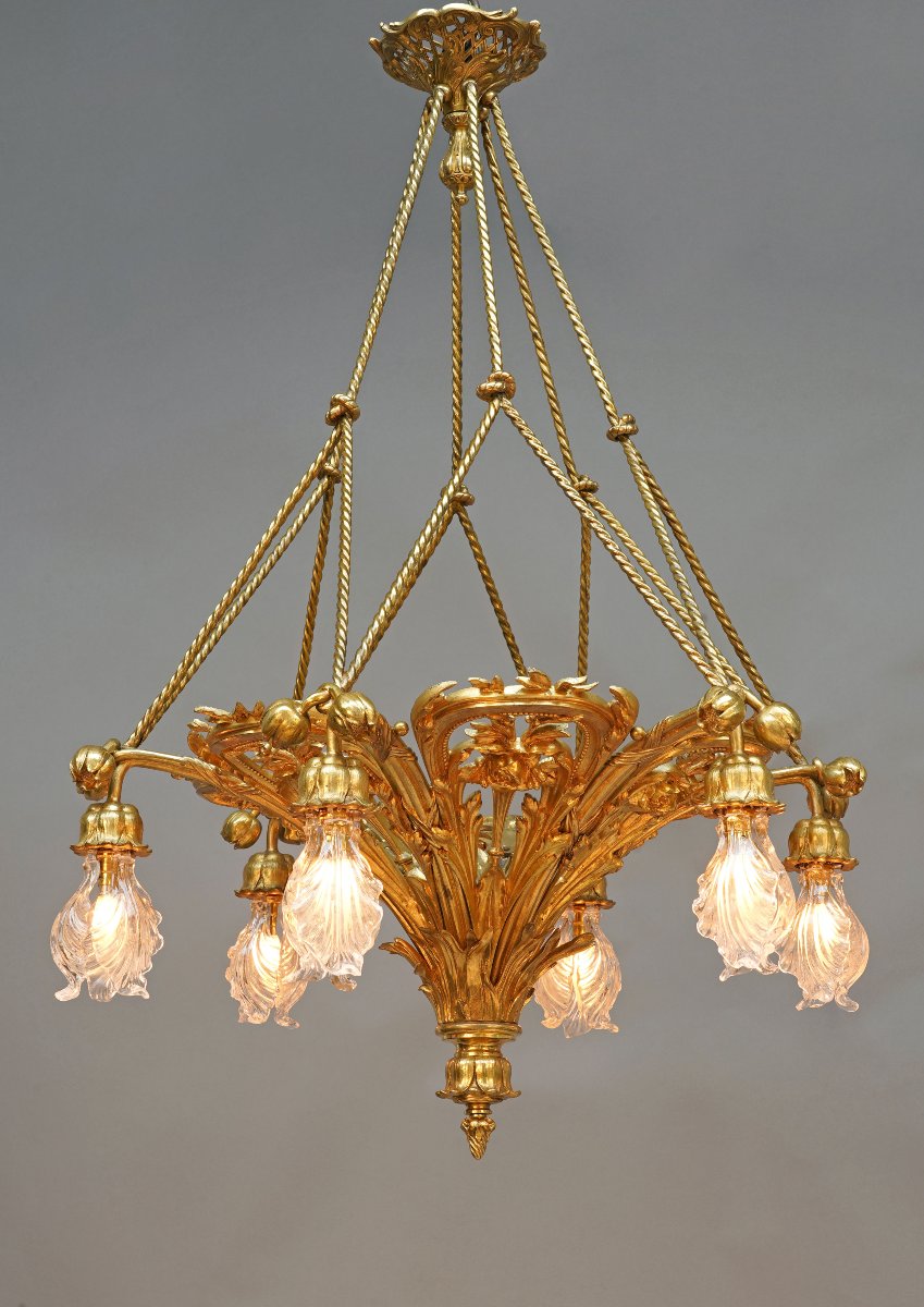 E. Soleau, "poppy" Chandelier, France, Circa 1900-photo-3