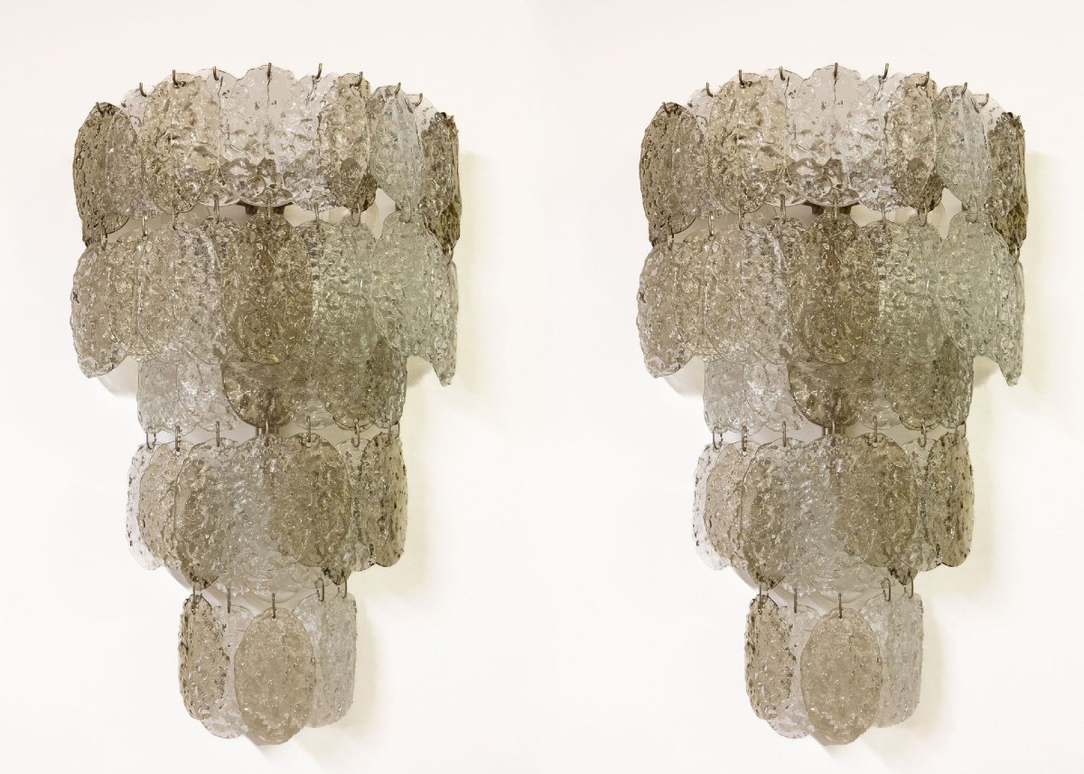Gino Vistosi, Pair Of Cascading Wall Sconces, Italy, Circa 1970