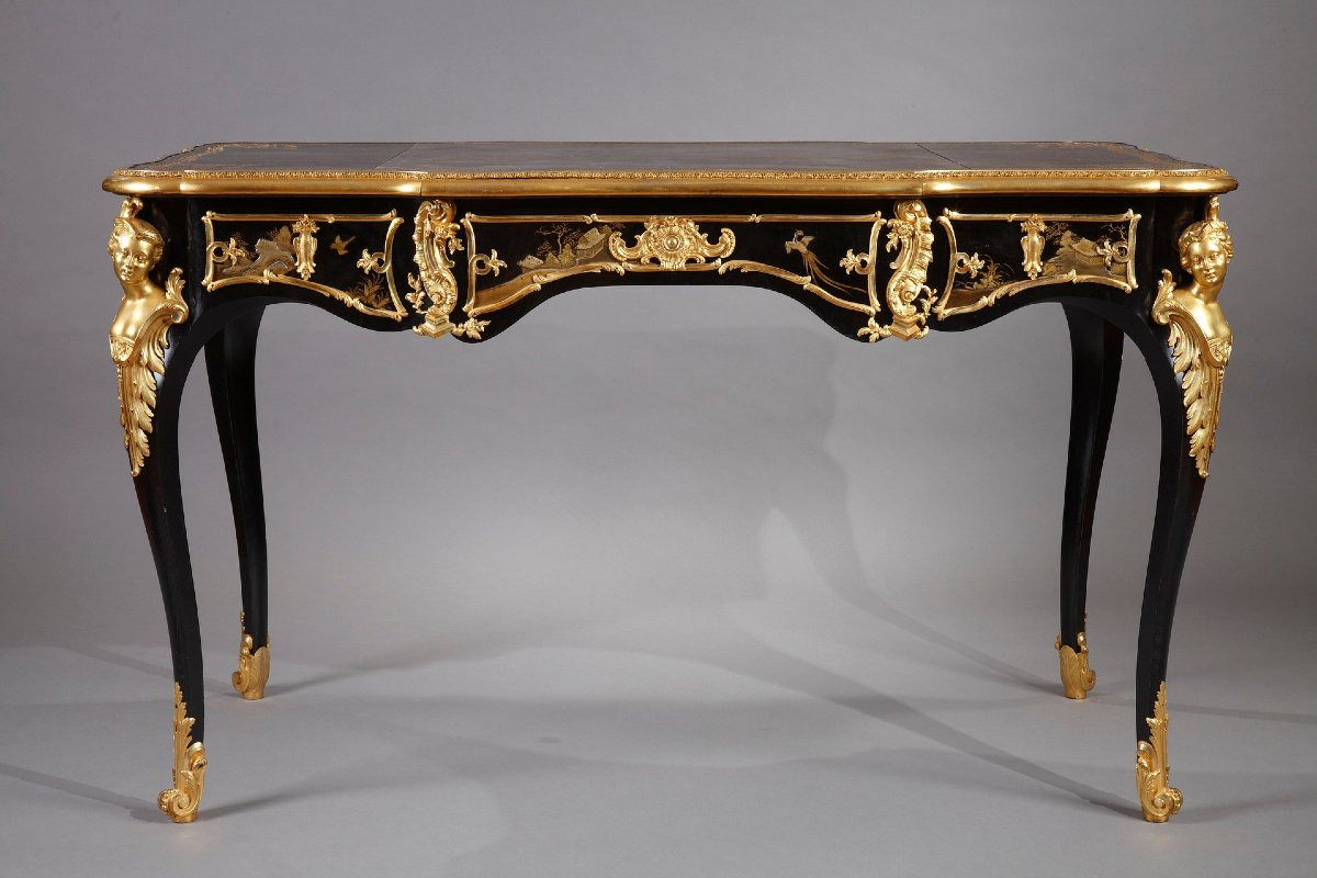 A.-e. Beurdeley, Flat Desk With Espagnolettes, France, Circa 1890-photo-4