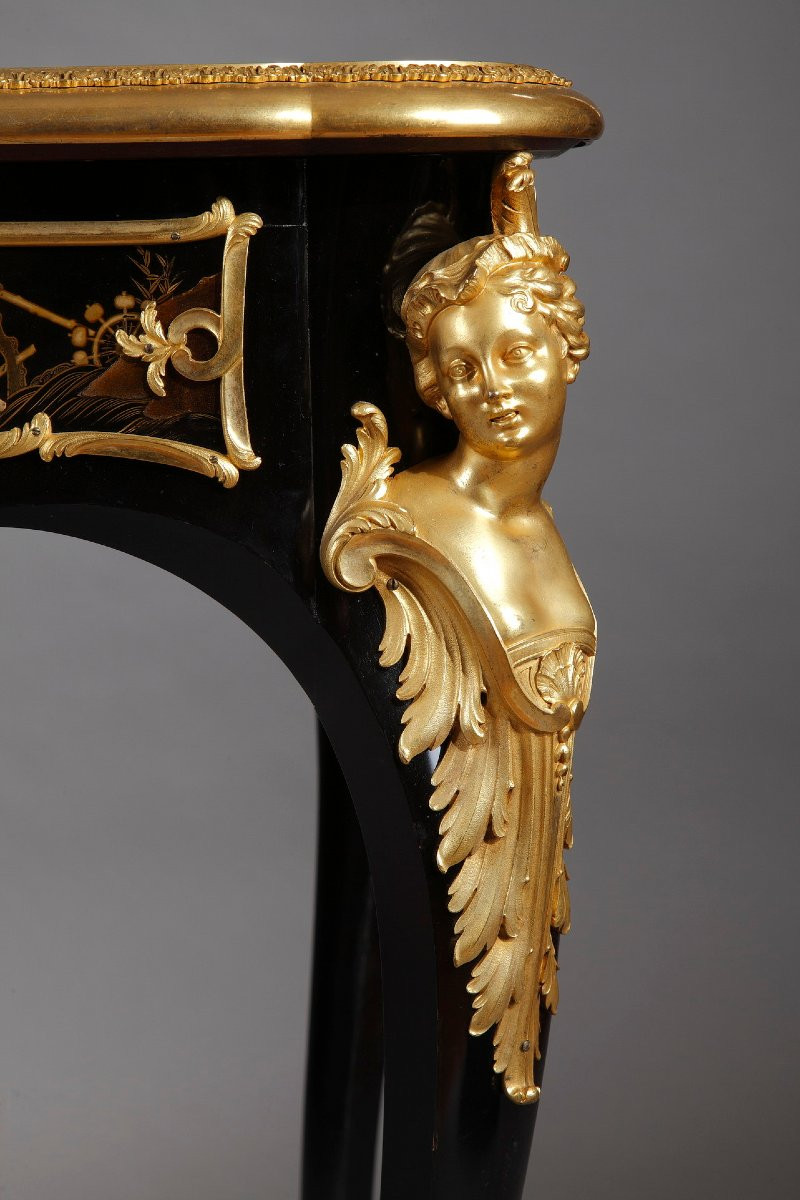 A.-e. Beurdeley, Flat Desk With Espagnolettes, France, Circa 1890-photo-2