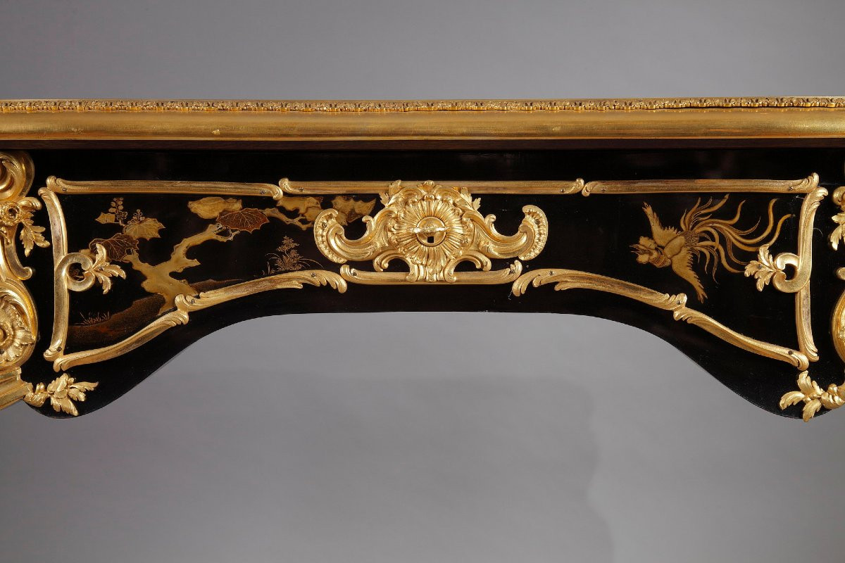 A.-e. Beurdeley, Flat Desk With Espagnolettes, France, Circa 1890-photo-3