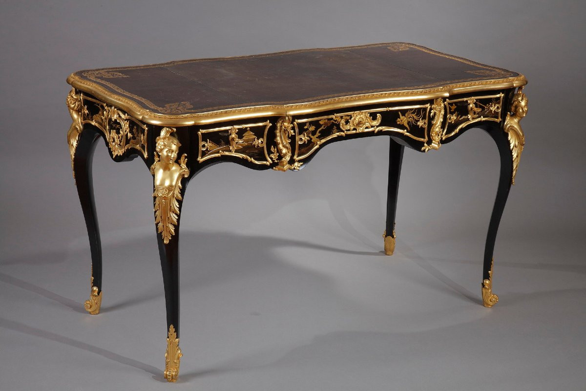 A.-e. Beurdeley, Flat Desk With Espagnolettes, France, Circa 1890-photo-6