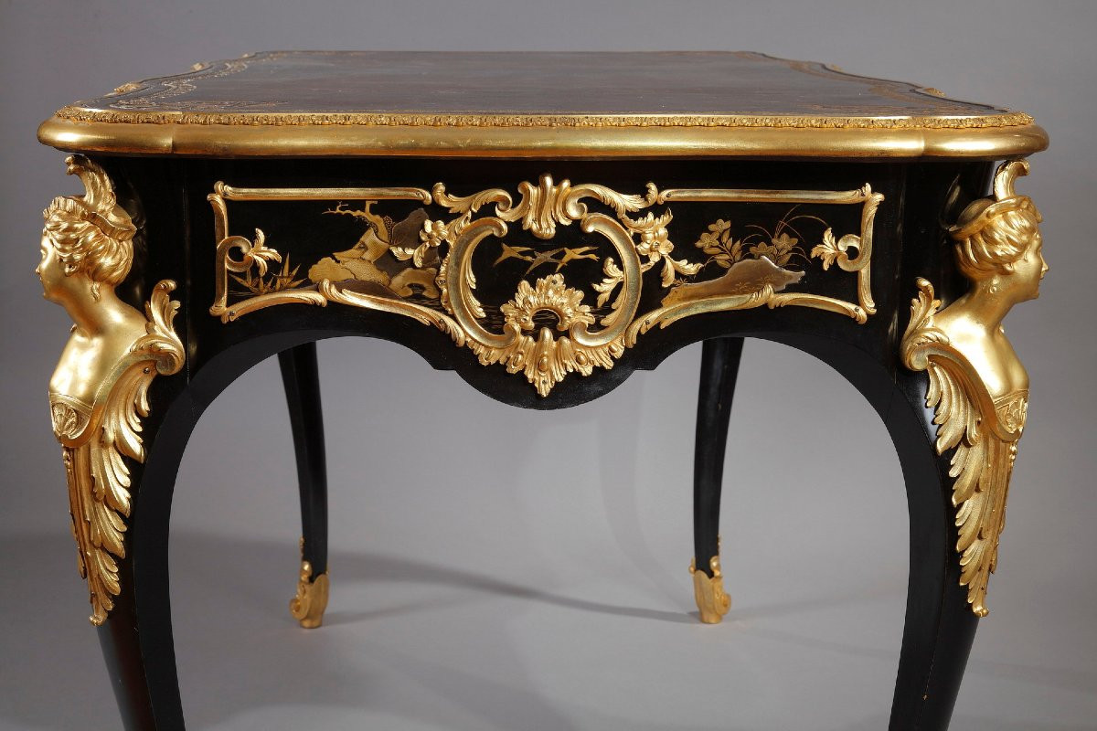 A.-e. Beurdeley, Flat Desk With Espagnolettes, France, Circa 1890-photo-8
