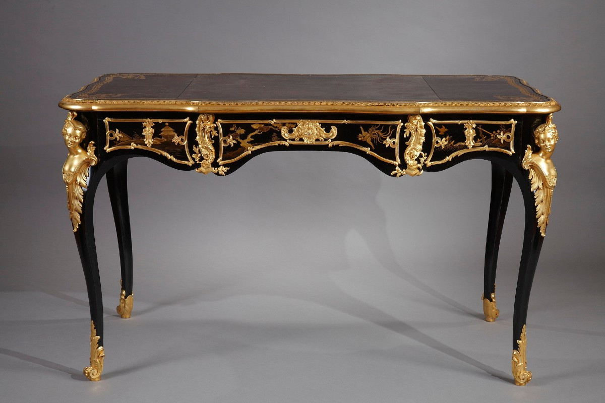 A.-e. Beurdeley, Flat Desk With Espagnolettes, France, Circa 1890